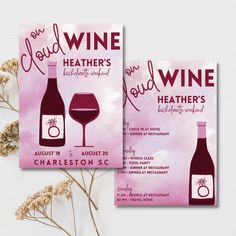 two wine themed flyers are displayed on a table