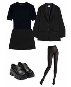 Dark Moody Outfits, Casual Black Mini Skirt Outfit, Outfit Ideas Black, Uni Outfits, Elegante Casual, School Looks, Baggy Pants, 가을 패션, Black Blazer