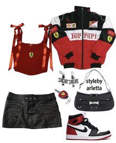 Race Outfit Aesthetic, Aesthetic Race Outfit, Street Race Outfit, Racing Style Outfits, F1 Fashion Women, Formula 1 Women Outfit, Cars Inspired Outfits, Cars Land Outfit, Racing Clothes Aesthetic