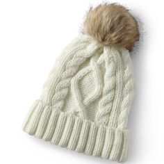 She will look adorable in a faux fur pom hat this season. The cable pattern looks just like her favorite sweater. A ribbed opening ensures it will stay put on her head while sledding or skiing. Pom Pom Sweater, Hat For Kids, Cable Pattern, Girls Fleece, Sneaker Dress Shoes, Favorite Sweater, Scarf Hat, Kids Outfits Girls, Pom Pom Hat