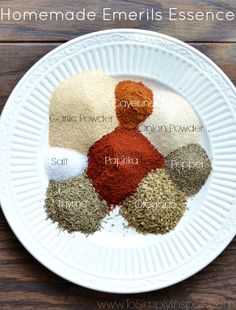 a white plate topped with different types of spices