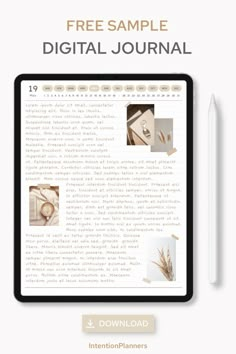 a tablet with the text free sample digital journal