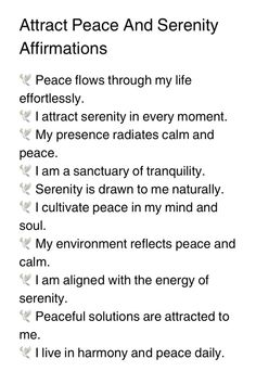 a poem with the words attract peace and serenity affirmitions on it