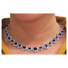 The Following Item we are offering is a Rare Important Estate Radiant Large Rare Fancy GIA Certified 18KT Gold Certified Ceylon Blue Sapphire and Diamond Necklace. Necklace is comprised of Rare Gorgeous Large Blue Sapphires each surrounded by a Halo of Large Roun, Marquise, and Pear Cut Diamonds!!! T.C.W. approx 52CTS!!! This Gorgeous Necklace is a Rare Masterpiece from a Private Manufacturer that sold to a Private Manufacturer that sold to select Five Star Hotel Jewelry Store and Comes Brand Ne Luxury Unique Sapphire Jewelry, Luxury Sapphire Jewelry With Large Stone, Luxury Sapphire Necklace With Brilliant Cut, Luxury Exquisite Blue Necklace, Luxury Sapphire Necklace Hallmarked, Luxury Blue Diamond-cut Necklace, Purple Stone Necklace, Sapphire Diamond Necklace, Ceylon Blue Sapphire