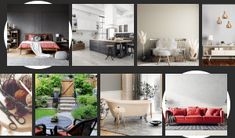 a collage of photos showing different rooms and furniture in various styles, sizes and colors