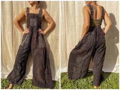 "This is for the black overalls! We have colored overalls in other listing Hand made in Thailand, these patch jumpsuits are full of gorgeous designs on patches, and have adjustable stretchy straps with wooden buttons. Side pockets and a front pocket, these take at least 3 hours sew and create! Each is unique! Will not be exact to photos because made with 100% recycled scrap fabric, whatever is on hand. These overalls will be made with black grey and dark brown patches as shown Available in sever Spell Aesthetic, Colored Overalls, Baggy Dungarees, Wide Leg Overalls, High Waisted Flare Pants, Festival Outfits Women, Boho Tie Dye, Kids Overalls, Harry Styles Concert