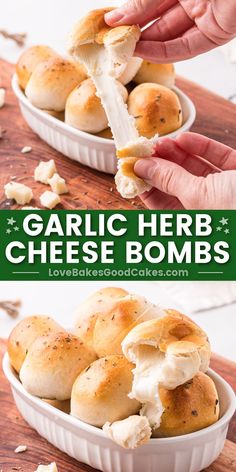 Garlic Herb Cheese Bombs pin collage Garlic Herb Cheese, Love Bakes Good Cakes, Good Cakes, Herb Cheese, Biscuit Dough, Easy Party Food, Garlic Herb, Easy Appetizer Recipes, Healthy Appetizers