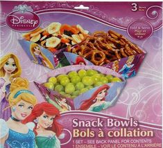 there are three boxes of snacks in the box, each with different princesses on them