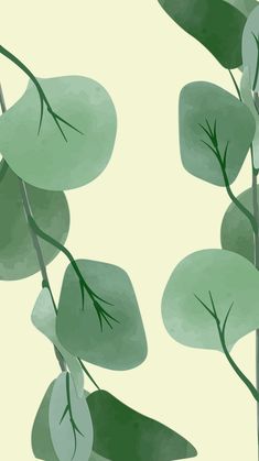 a painting of leaves on a green background