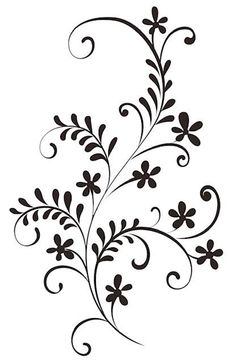 a black and white drawing of flowers with swirls on the stems, in an artistic manner