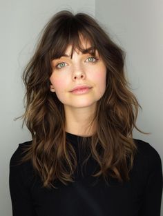 Trendy Medium Haircuts with Bangs for 2024 Brunette Long Bob With Bangs, Medium Length Haircut With Long Bangs, Medium Haircut With Bangs, 2024 Bangs, Best Medium Haircuts, Trendy Curtain Bangs, Medium Haircuts With Bangs, Long Bob With Bangs, Trendy Haircuts Medium