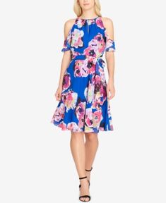 Tahari Floral-Print Cold-Shoulder Dress Tahari Dress, Fit & Flare, Wrap Dress, Cold Shoulder Dress, Floral Prints, Summer Dresses, Clothes For Women, Floral, Clothes