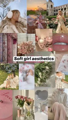 a collage of photos with flowers, candles and other things in them that are pink