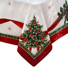 a christmas table cloth with a tree on it