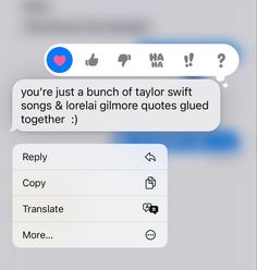 two texts that are being shared on the same cell phone, one is saying'you're just a bunch of taylor swift