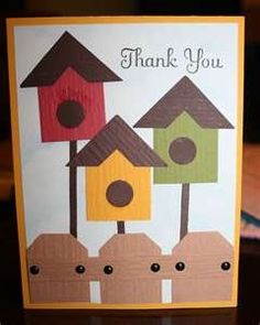 a handmade thank card with bird houses