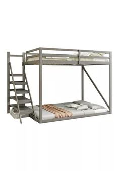 a bunk bed with stairs and mattresses on the bottom level is shown in this image