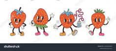 strawberry cartoon character set with different expressions