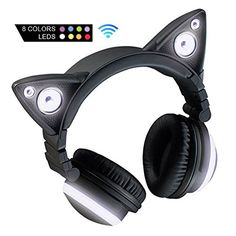 a pair of headphones with cat ears on top of each one, both black and purple