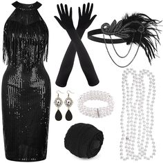 Season:All Seasons; Sleeve Length:Sleeveless; Look After Me:Washable; Gender:Women's; What's in the box:1 Necklace,1 Pair of Earrings,Dress,Bracelet,Gloves,Socks,Headwear; Types:Dress,Christmas Party Dress,Prom Dresses,Flapper Dress,Outfits; Holiday:New Year,Masquerade; Style:Vintage Dress,Roaring 20s,1920s,Cocktail Dress; Elasticity:Micro-elastic; Occasion:Party / Evening,Halloween; Material:Sequin,Polyester; Age Group:Adults'; Characters:Charleston,The Great Gatsby; Design:Sequins,Tassel Fring Luxury Black Flapper Dress For Gala, Black Great Gatsby Dress, Great Gatsby Party Outfit Black Women, Great Gatsby Themed Party Outfit, Roaring 20s Party Outfit Women, Gatsby Black Dress, Harlem Nights Costumes, Great Gatsby Party Outfit Women, Roaring 20s Costumes