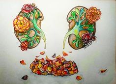 drawing of two lungs with flowers on them