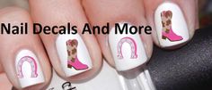 50 pc of Cowgirl Boot And Horse Shoe Nail Art by NailDecalsAndMore, $3.00 Peace Sign Nails, Sports Nail Art, Penguin Nails, Music Note Heart, Sports Nails, Pink Tractor, Pink Paw Print