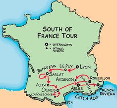 a map showing the route of france