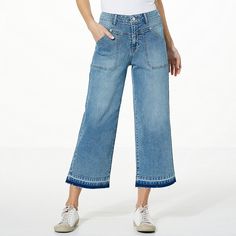 G by Giuliana Wide-Leg Crop Jean   This pair of stretch denim jeans gives traditional denim styling a whole new look. The cropped wide-leg silhouette balances your figure and allows you to showcase your fabulous new pair of kicks. Medium Wash Wide-leg Cropped Jeans With Five Pockets, Casual Medium Wash Wide-leg Cropped Jeans, Dark Wash Flare Cropped Jeans, Dark Wash Flared Cropped Jeans, Casual Dark Wash Flare Cropped Jeans, Casual Flare Cropped Jeans In Medium Wash, Spring Wide Leg Dark Wash Cropped Jeans, Relaxed Fit Flared Cropped Jeans, Casual Flared Cropped Jeans In Relaxed Fit