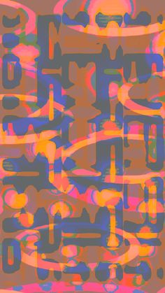 an abstract painting with many different colors and shapes in the background, including letters that appear to be multicolored