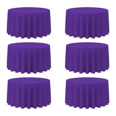 four purple round tables covered with cloths on top of each other, set against a white background