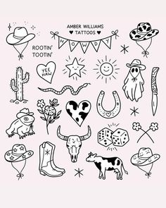 a drawing of various tattoos on a white background