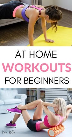 two women doing exercises on the floor with text overlay that reads at home workouts for beginners