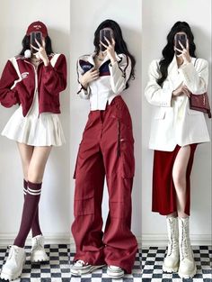 Stylish Outfits Korean, Korean Kpop Outfits, Red Stage Outfits, Red Outfit Korean, Ulzzang Outfit, Mode Casual, Fashion Mistakes