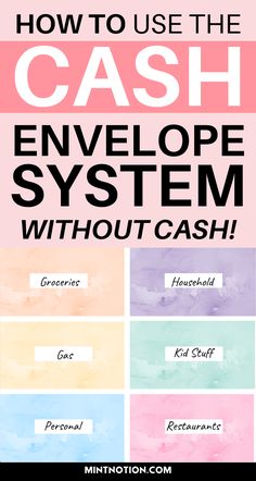 the words how to use the cash envelope system without cash are shown in different colors