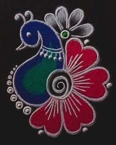 an artistically painted peacock on a black background