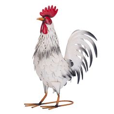 a white and red rooster standing on its hind legs