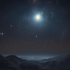 the night sky is filled with stars and bright lights, as well as some distant objects