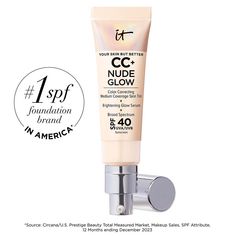 Discover IT® CC+ Nude Glow Lightweight Foundation + Brightening Glow Serum with SPF 40 is the next generation of color-correcting foundation from IT Cosmetics! Our 90% skincare formula with 2% niacinamide, hyaluronic acid and green tea extract delivers an instant healthy glow with 24 hours of skin hydration. The lightweight, fluid skin tint texture provides buildable medium coverage—perfect for achieving that no-makeup makeup look. You’ll get the look of glowy skin instantly, and in just 4 weeks Find Your Foundation Shade, Color Correction Makeup, Makeup Cc, Lightweight Foundation, Skin Tint, Physical Sunscreen, Glow Serum, Chemical Sunscreen, Color Correcting