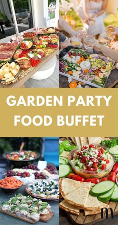 garden party food buffet with lots of different foods