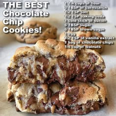 chocolate chip cookies stacked on top of each other with the words, the best chocolate chip cookies