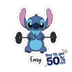 a sticker that says, buy 10 % off with an image of stitch - stitch stitch