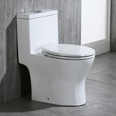 a white toilet sitting next to a gray wall