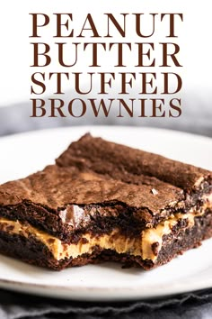 peanut butter stuffed brownies on a white plate