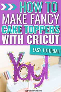 Cake topper made with Cricut, It says "Yay!" How To Make Cake Toppers, Make Cake Topper With Cricut, Cake Topper Cricut Maker, Cricut Caketoppers, Cake Toppers With Cricut, Diy Acrylic Cake Topper Cricut, Cricut Shaker Cake Topper Diy, 3d Cake Topper Cricut Svg, Teachers Day Cake