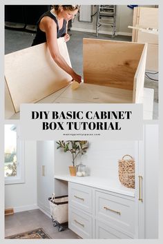 the instructions to make a diy basic cabinet box for storage and organization in your home