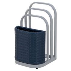 a blue basket holder with two handles