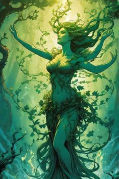 Dryads are mystical beings of the forest, bound to the trees they inhabit. They are often depicted as beautiful women and men with bark-like skin and leaves in their hair. 👩🌳🌲 Dryads are fierce protectors of their forest homes. They use their magic to control the plants and animals around them, and they can be deadly to those who harm their trees. ⚔️🌳🌳🌳 But dryads are also kind and gentle creatures, and they are often willing to help those who respect the forest. 🤝❤��️🌳 Proportions Drawing, Forest Homes, Tree Spirits, Mother Earth Art, Nature Goddess, Detailed Illustration, Nature Spirits, Magic Forest, Forest Spirit