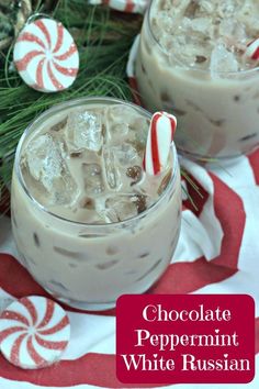 chocolate peppermint white russian drink with candy canes