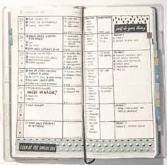 an open planner book with writing on the pages and notes in it's binder