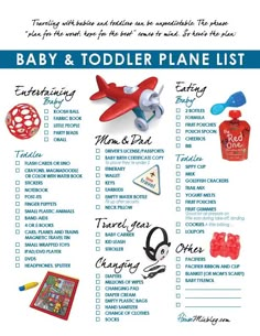 a baby and toddler plane list is shown